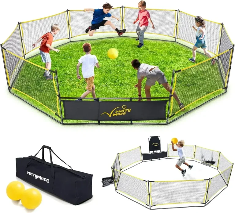Gaga Ball Pit Portable: 15FT 3in1 Gaga Pit with Basketball Hoop and Soccer Goals – Play System for Kids 4 to 12 Years Old Indoor Outdoor for Backyard School Camp Activities