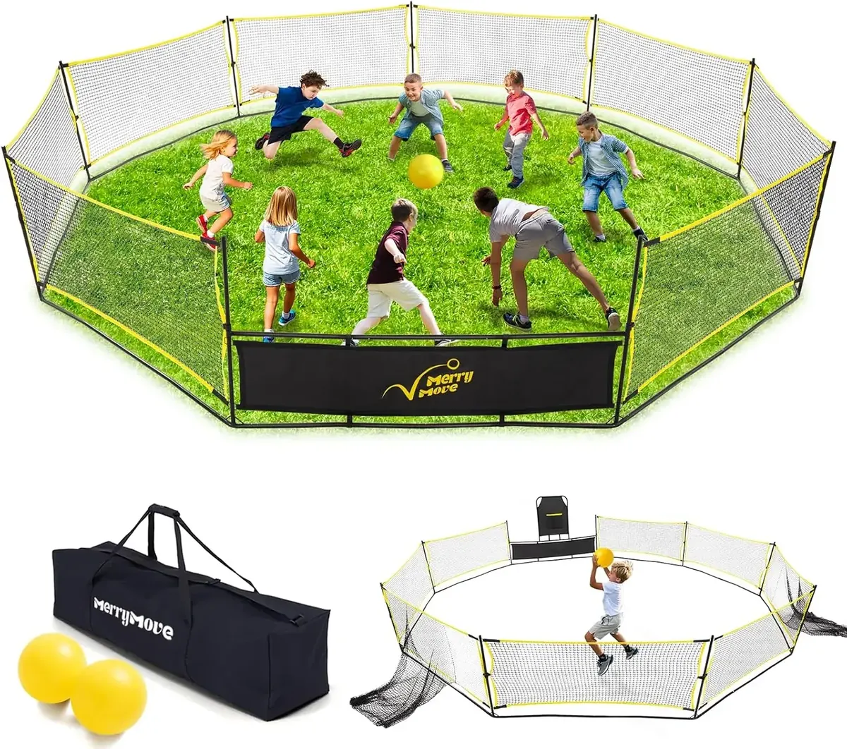 GagaBall Pit 3-in-1 Portable with Basketball Hoop & Soccer Goals, 20ft Giant Arena for Kids, Outdoor Family Game for Camp & School