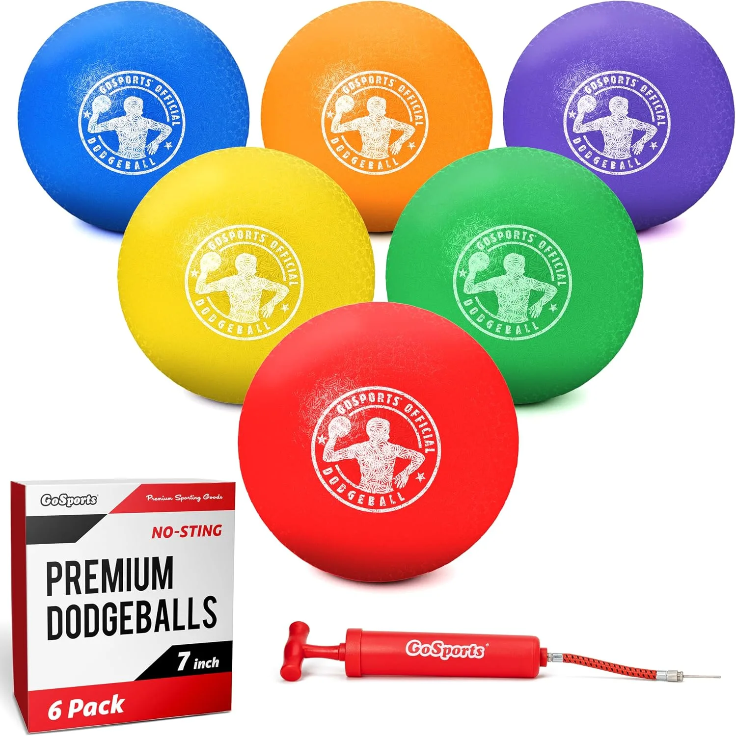 GoSports Inflatable Dodgeballs – Choose 5 Inch or 7 Inch No Sting Balls – Set of 6 Includes Ball Pump & Mesh Bag
