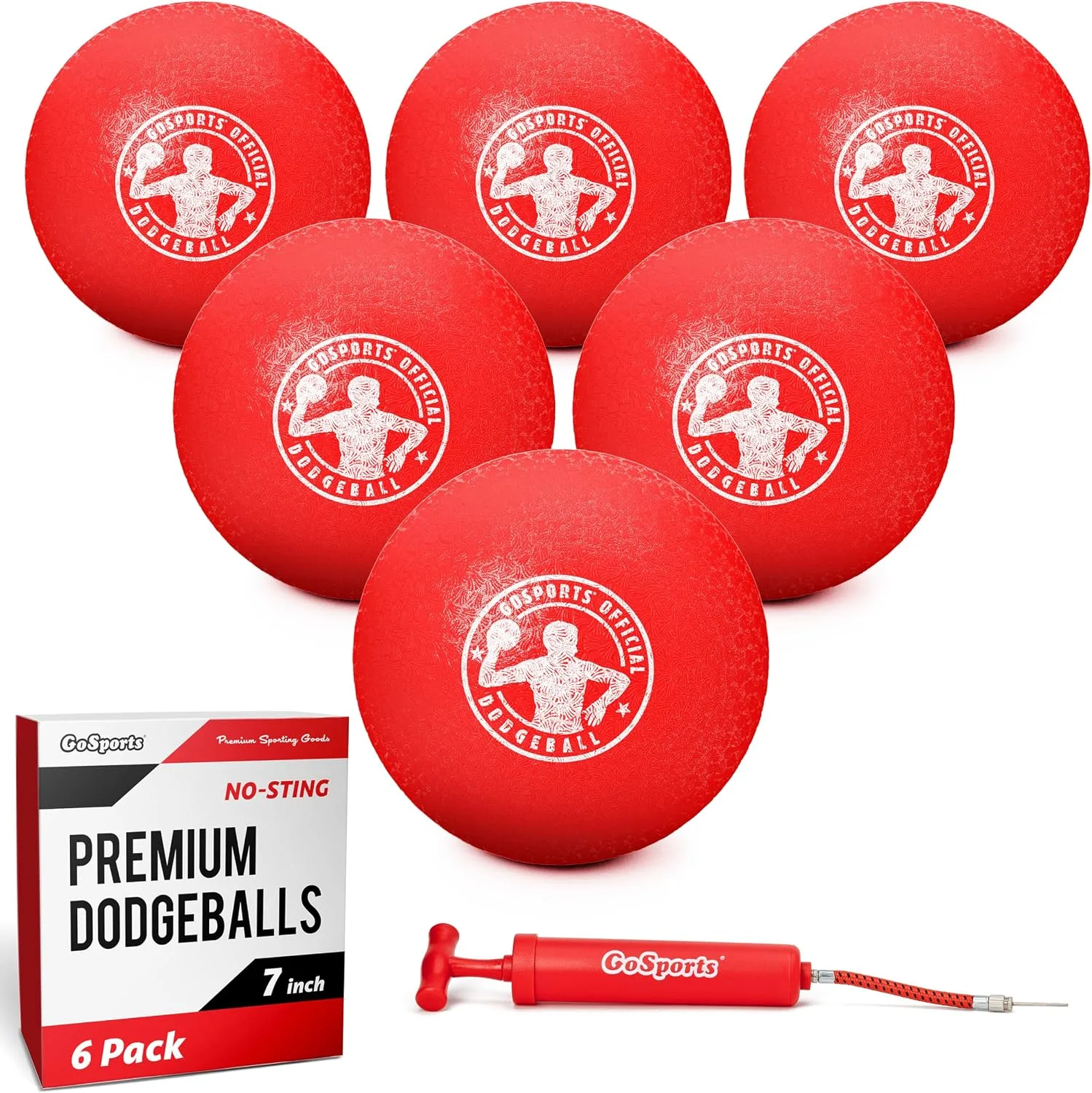 GoSports Inflatable Dodgeballs – Choose 5 Inch or 7 Inch No Sting Balls – Set of 6 Includes Ball Pump & Mesh Bag